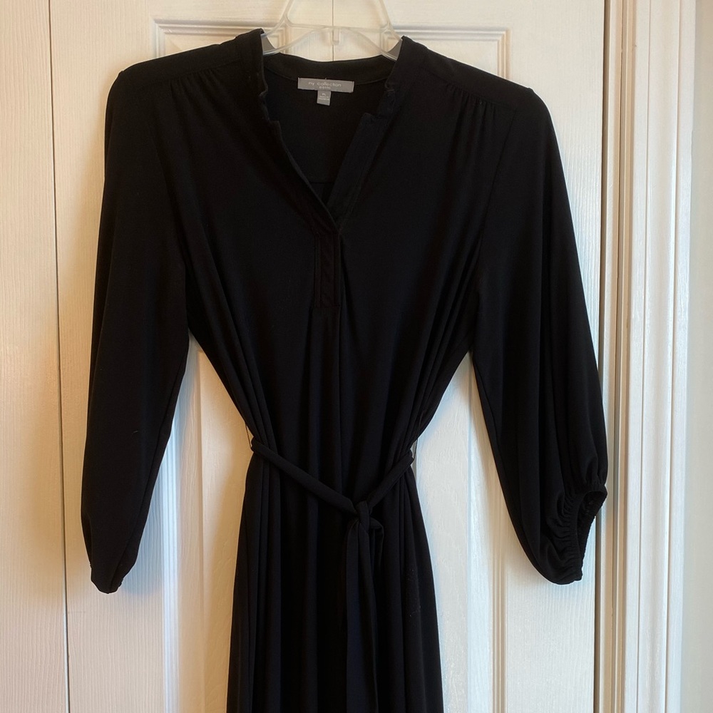 Knee length Black dress with waist tie